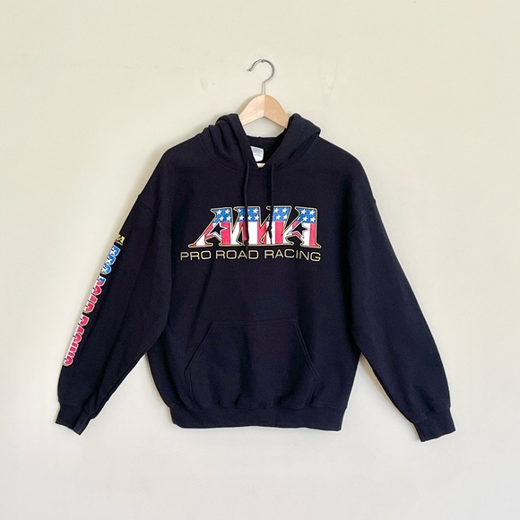 Vintage Y2K AMA Pro Road Racing Motorcycle Heavyweight Black Hoodie Adult Medium - Picture 1 of 10
